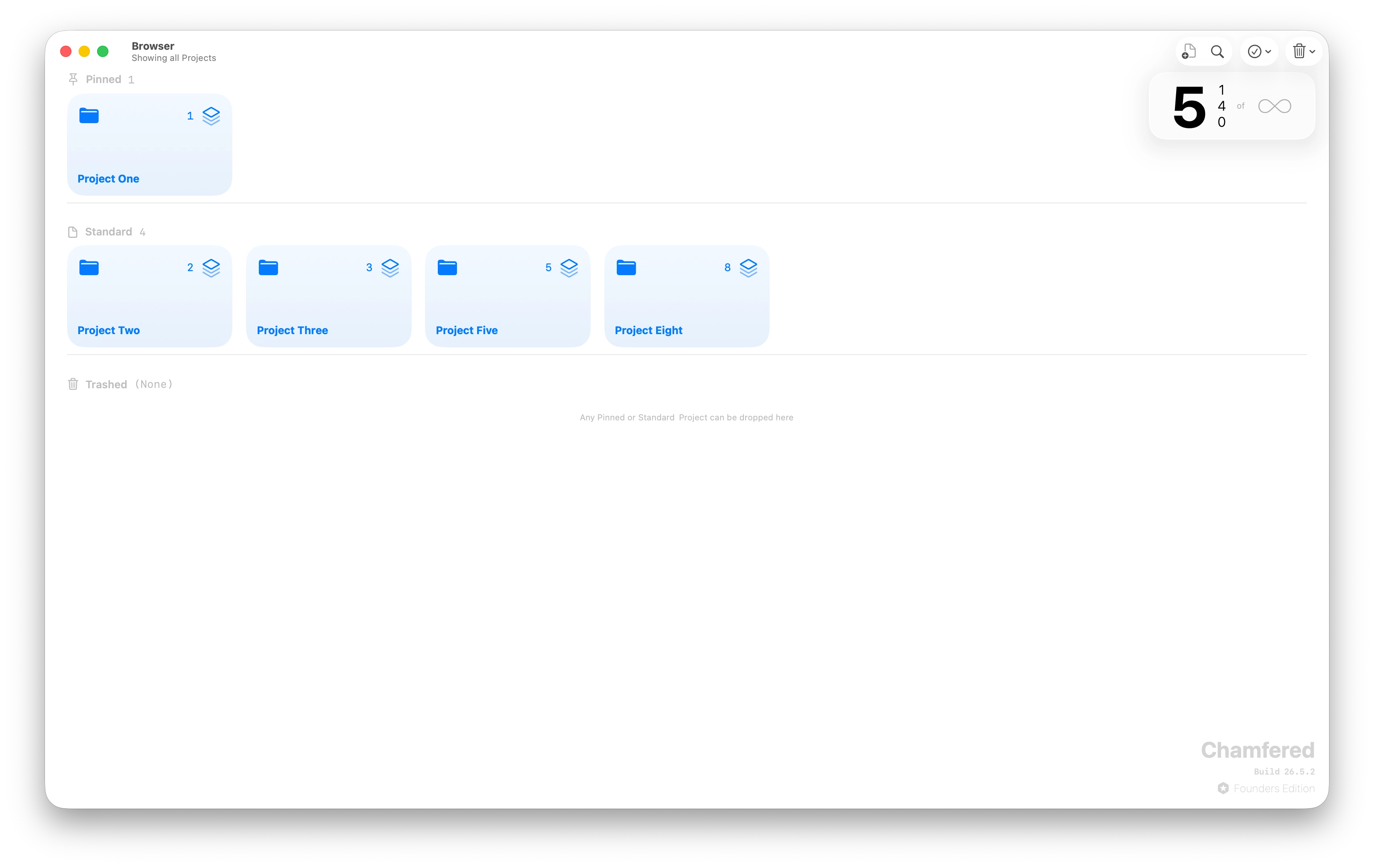 Chamfered's Project Browser window